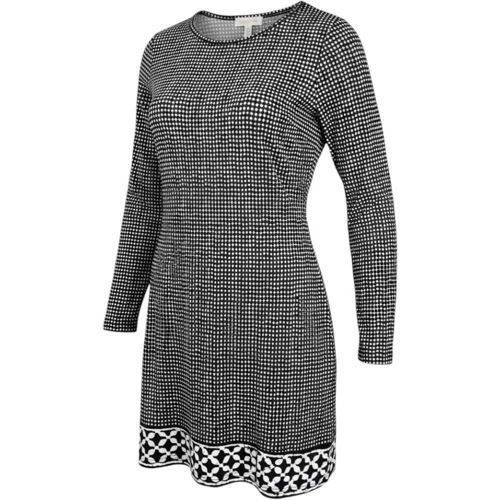 Michael Kors Nezla Lattice Dress Womens XL Stretchy Black White Long Sleeve $120